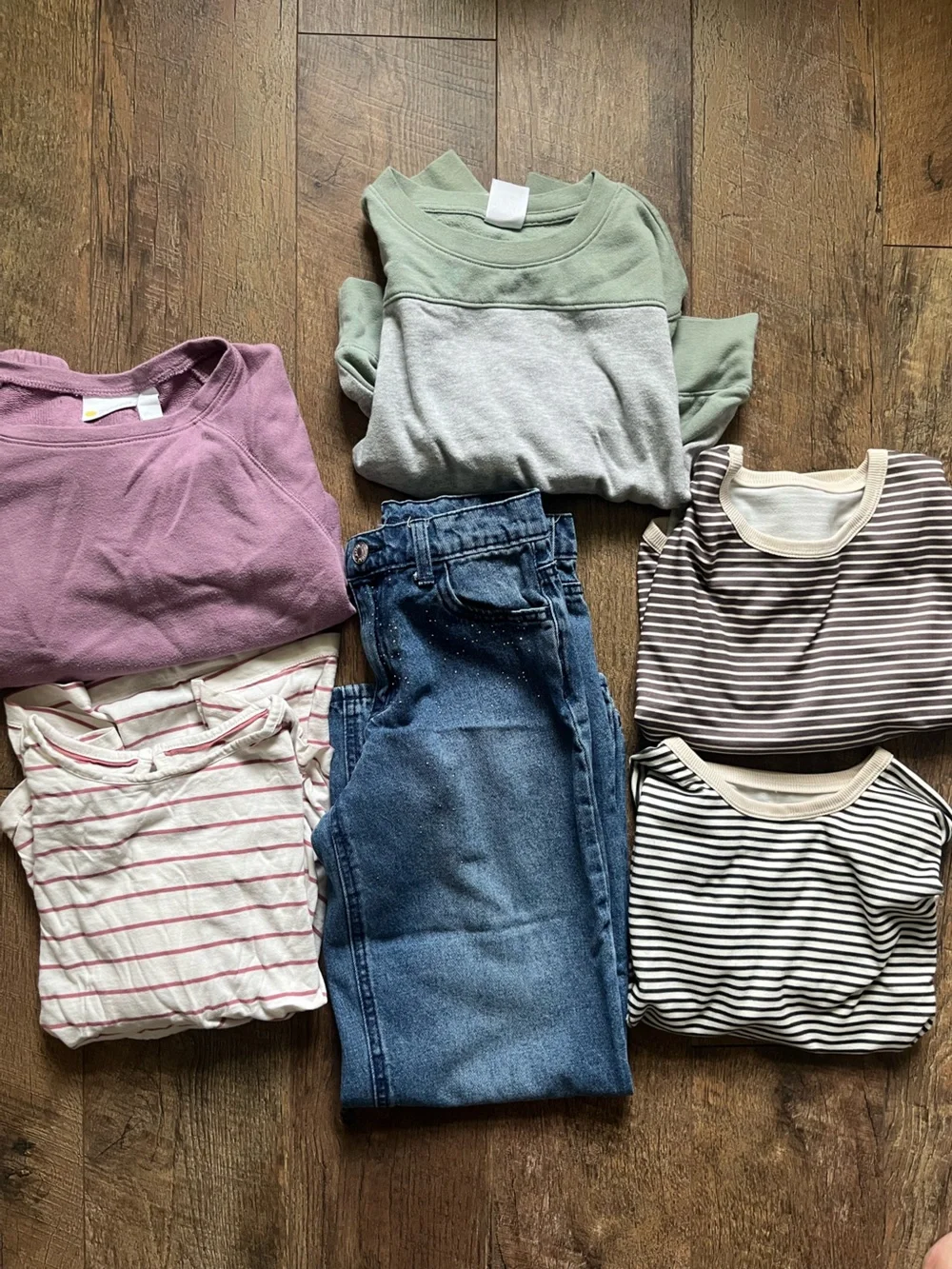 Bundle of girls long sleeve tops and jeans size 7/8